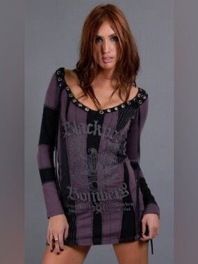 Women’s Purple and Black Striped Long-Sleeve Top. Excellant Condition